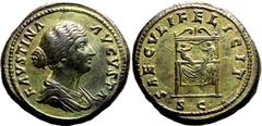 Roman Empire Good Very Fine; striking green patina - a fine example of this desirable familial issue | ROMAN EMPIRE. Faustina II (wife of Marcus Aurelius). Bronze sestertius, AD 161-161. Rome. Obv: FA