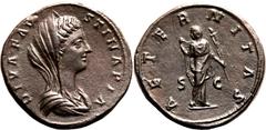 Roman Empire Good Very Fine; light smoothing, struck from dies of fine style | ROMAN EMPIRE. Diva Faustina II (wife of Marcus Aurelius). Bronze sestertius, after AD 176. Rome. Obv: DIVA FAVSTINA PIA, 
