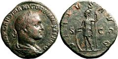 Roman Empire Good Very Fine; lightly smoothed fields, a fine example | ROMAN EMPIRE. Gordian II 'Africanus'. Bronze sestertius, AD 238. Rome. Obv: IMP CAES M ANT GORDIANVS AFR AVG, laureate, draped an