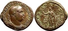 Roman Empire About Good Very Fine; tooled, cleaning marks, splendid light brown patina | ROMAN EMPIRE. Balbinus. Bronze sestertius, AD 238. Rome. Obv: IMP CAES D CAEL BALBINVS AVG, laureate, draped an