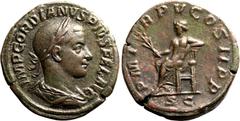 Roman Empire Good Very Fine; attractive dark brown/green patina | ROMAN EMPIRE. Gordian III. Bronze sestertius, AD 242. Rome. Obv: IMP GORDIANVS PIVS FEL AVG, laureate, draped and cuirassed bust right