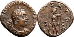Roman Empire Good Very Fine; lightly smoothed, a fine portrait of Valerian | ROMAN EMPIRE. Valerian I. Bronze sestertius, AD 254. Rome. Obv: IMP C P LIC VALERIANVS P F AVG, laureate, draped and cuiras