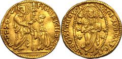 Extremely Fine; crack to centre, otherwise a beautiful example | CRUSADER STATES. KNIGHTS OF RHODES (KNIGHTS HOSPITALLERS). Fabrizio del Carretto. Gold ducat, 1513-1521. Imitating the Venetian Ducat. 