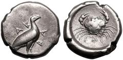 MAGNA GRAECIA. SICILY, AKRAGAS. Silver didrachm, circa 480-470 BC. Obv: AKPA, sea eagle standing right. Rev: crab within shallow incuse circle; CAΣ below. Good Very Fine. Reference: Jenkins, Gela-Grou