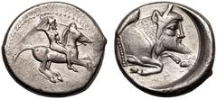 MAGNA GRAECIA. SICILY, GELA. Silver didrachm, circa 490-475 BC. Obv: horseman riding right, preparing to cast javelin. Rev: forepart of man-headed bull right; CΕΛΑΣ below; all within circular incuse. 