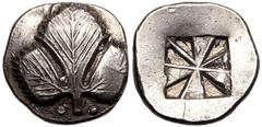 MAGNA GRAECIA. SICILY, SELINOS. Silver didrachm, circa 540-515 BC. Obv: selinon (wild parsley) leaf; pellets flanking stem. Rev: dekapartite incuse punch. Good Very Fine. Reference: HGC 2-1209; SNG As
