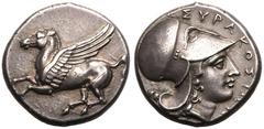 MAGNA GRAECIA. SICILY, SYRACUSE. Temp. Timoleon (Third Democracy). Silver didrachm, circa 344-338 BC. Obv: Pegasos flying left. Rev: ΣYPAKOΣIΩN, head of Athena right, wearing Corinthian helmet. Good E