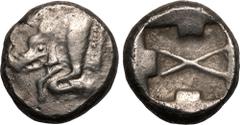 ANCIENT GREECE. DYNASTS OF LYCIA. Uncertain Dynast. Silver Stater, circa 520-460 BC. 'Pre-dynastic' period. Obv: forepart of boar left. Rev: incuse square divided by large X, indentations on three sid