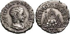 ROMAN PROVINCIAL. CAPPADOCIA, CAESAREA-EUSEBIA. Tranquillina (wife of Gordian III). Silver Drachm, dated RY 4 = AD 240/1. Obv: CABINIA TPANKVΛΛINA, draped bust right, wearing stephane. Rev: MHTPO KAIC