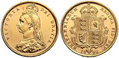 UNITED KINGDOM. Victoria, 1837-1901. Gold Half-Sovereign, 1890. London. With JEB Low shield DISH L512. No half sovereigns were struck in 1888 and 1889 in an attempt to steer the public towards greater