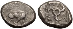 ANCIENT GREECE. DYNASTS OF LYCIA. Uncertain Dynast. Silver Stater, circa 460-425 BC. Kuprilli. Obv: Mule standing right, head reverted. Rev: KO-ΠP-ΛΛE, triskeles; all within pelleted square within inc