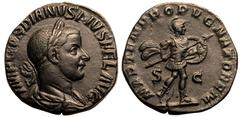 ROMAN EMPIRE. Gordian III. Bronze Sestertius, AD 244. Rome. Obv: IMP GORDIANVS PIVS FEL AVG, laureate, draped and cuirassed bust right. Rev: MARTEM PROPVGNATOREM, Mars advancing right, holding spear a