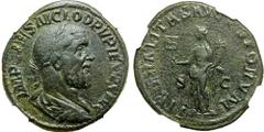 ROMAN EMPIRE. Pupienus. Bronze Sestertius, AD 238. Rome. Obv: IMP CAES M CLOD PVPIENVS AVG, laureate, draped and cuirassed bust right. Rev: LIBERALITAS AVGVSTORVM, Liberalitas standing left, holding a