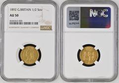 AU 50 | UNITED KINGDOM. Victoria, 1837-1901. Gold Half-Sovereign, 1892. London. No JEB Low shield DISH L516. The production of half-sovereigns was held back for several years to steer the public towar