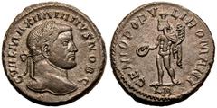 ROMAN EMPIRE. Maximian. Billon Nummus, AD 295. Lugdunum. Obv: C VAL MAXIMIANVS NOB C, laureate head right. Rev: GENIO POPVLI ROMANI, Genius standing left, holding patera and cornucopiae; LB in exergue