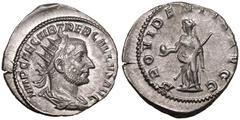 ROMAN EMPIRE. Trebonianus Gallus. Silver Antoninianus, AD 251-253. Rome. Obv: IMP CAE C VIB TREB GALLVS AVG, radiate, draped and cuirsased bust right. Rev: PROVIENTIA AVGG, Providentia, draped, standi