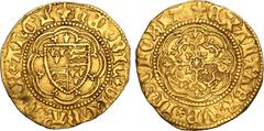 Good very fine | ENGLAND. Henry VI, 1422-61, 1470-71. Gold quarter-noble, ND (1422-1461). Tower (London) mint. Annulet issue, Obv: HENRIC DI GRA REX ANGL, quartered shield of arms of England and Franc