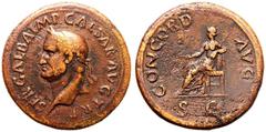ROMAN EMPIRE. Galba. Bronze Sestertius, AD 68-69. Rome. Obv: SER GALBA IMP CAESAR AVG TR P, laureate head left. Rev: CONCORD AVG, Concordia, draped, seated left on low chair, holding branch in right h