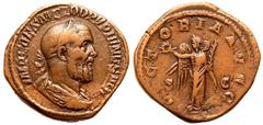 ROMAN EMPIRE. Pupienus. Bronze Sestertius, AD 238. Rome. Obv: IMP CAES M CLOD PVPIENVS AVG, laureate, draped and cuirassed bust right. Rev: VICTORIA AVGG, Victory standing facing, head left, holding w