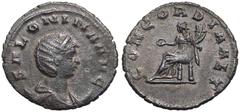 ROMAN EMPIRE. Salonina (wife of Gallienus). Silver Antoninianus, AD 260-268. Rome. Obv: SALONINA AVG, diademed and draped bust right resting on crescent. Rev: CONCORDIA AET, Concordia, draped, seated 