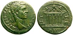 ROMAN PROVINCIAL. BITHYNIA, NICAEA. Macrinus. Bronze AE21, AD 217-218. Obv: ΑΥΤ Κ Μ ΟΠΕΛ ϹΕΟΥΗΡ ΜΑΚΡΕΙΝΟϹ ΑΥΓ, laureate head right. Rev: ΝΙ-Κ-Α-ΙΕ-ΩΝ, temple with six columns with pellet in pediment. 