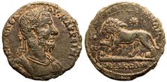 ROMAN PROVINCIAL. LYDIA, SARDIS. Macrinus. Bronze AE24, AD 217-218. Obv: ΑΥΤ Κ Μ ΟΠΕΛ ϹΕΟΥ ΜΑΚΡΕΙΝΟϹ, laureate and cuirassed bust right. Rev: ϹΑΡΔΙΑΝΩΝ Β ΝΕΩΚΟΡΩΝ, lion advancing left; bee before, sta