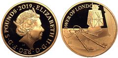 UNITED KINGDOM. Elizabeth II, 1952-2022. Gold 5 Pounds, 2019. Royal Mint. Proof. Part of the Tower of London Collection coin series by the Royal Mint, featuring some of the stories and ceremonies that