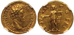 ROMAN EMPIRE. Marcus Aurelius (Caesar). Gold Aureus, AD 157-158. Rome. Obv: AVRELIVS CAES ANTON AVG P II F, bare head right. Rev: TR POT XII COS II, Apollo standing left, holding patera and lyre. In s