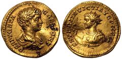 ROMAN EMPIRE. Geta (Caesar). Gold Aureus, AD 200. Rome. Obv: P SEPT GETA CAES PONT, bare-headed, draped and cuirassed bust right. Rev: SEVER INVICTI AVG PII FIL, radiate and cuirassed half-length bust