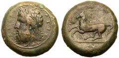 MAGNA GRAECIA. SICILY, SYRACUSE. temp. Timoleon (Third Democracy). Bronze AE26, circa 339-334 BC. Obv: ΖΕΥΣ ΕΛΕΥΘΕΡΙΟΣ, laureate head of Zeus Eleutherios left. Rev: horse prancing left; ΣΥΡΑΚΟΣΙΩΝ aro
