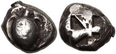 ANCIENT GREECE. ISLANDS OFF ATTICA, AEGINA. Silver Stater, circa 525-475 BC. Obv: sea turtle, head in profile, with thin collar and row of dots down back. Rev: incuse square with mill-sail pattern. Ve