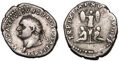 ROMAN EMPIRE. Titus. Silver Denarius, AD 79-81. Rome. Obv: IMP TITVS CAES VESPASIAN AVG P M, laureate head left. Rev: TR P IX IMP XV COS VIII P P, woman captive, left, seated back to back with male ca
