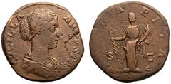 ROMAN EMPIRE. Lucilla (daughter of Marcus Aurelius). Bronze Sestertius, AD 164-169. Rome. Obv: LVCILA AVGVSTA, bust with hair waved and fastened in a low chignon at back, draped right. Rev: HILARITAS,
