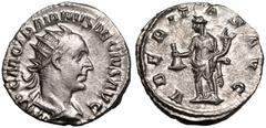 ROMAN EMPIRE. Trajan Decius. Silver Antoninianus, AD 249-251. Rome. Obv: IMP C M Q TRAIANVS DECIVS AVG, radiate, draped and cuirassed bust right. Rev: VBERITAS AVG, Uberitas standing left, holding pur