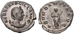ROMAN EMPIRE. Herennia Etruscilla (wife of Trajan Decius). Silver Antoninianus, AD 249-251. Rome. Obv: HER ETRVSCILLA AVG, diademed and draped bust right, set on crescent. Rev: ABVNDANTIA AVG, Pudicit