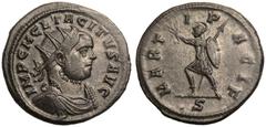 ROMAN EMPIRE. Tacitus. Billon Antoninianus, AD 275. Ticinum. Obv: IMP C M CL TACITVS AVG, radiate and cuirassed bust right. Rev: MARTI PACIF, Mars advancing left, holding olive branch, spear and shiel