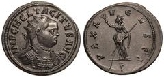 ROMAN EMPIRE. Tacitus. Billon Antoninianus, AD 276. Ticinum. Obv: IMP C M CL TACITVS AVG, radiate and cuirassed bust right. Rev: PAX AVGVSTI, Pax standing left, holding olive-branch and sceptre; P in 