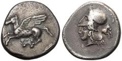 Ancient Greece ANCIENT GREECE. CORINTHIA, CORINTH. Silver Stater, circa 400-345 BC. Obv: Pegasos flying left; Ï˜ and H below. Rev: head of Athena left, wearing Corinthian helmet; forepart of horse to 