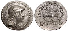 Ancient Greece ANCIENT GREECE. GRECO-BAKTRIAN KINGDOM. Eukratides I 'the Great'. Silver Tetradrachm, circa 170-145 BC. Obv: diademed, draped and cuirassed bust right, wearing crested helmet adorned wi