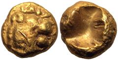 Ancient Greece ANCIENT GREECE. KINGDOM OF LYDIA. Alyattes. Electrum Trite - 1/3 Stater, circa 600-561 BC. Obv: head of roaring lion right, sunburst with five rays on forehead. Rev: two square incuse p
