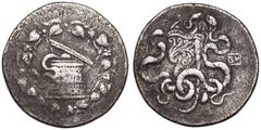 Ancient Greece ANCIENT GREECE. MYSIA, PERGAMON. Silver Cistophoric Tetradrachm, circa 166-160 BC. Obv: Serpent emerging from cista mystica; all within ivy wreath. Rev: two serpents entwined around bow
