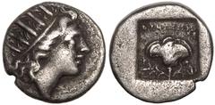 Ancient Greece ANCIENT GREECE. RHODOS, RHODES. Silver Drachm, circa 88-84 BC. 'Plinthophoric' coinage. Thrasyme(des), magistrate. Obv: radiate head of Helios right. Rev: rose with bud to left; ΘPAΣIMH