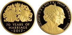 GREAT BRITAIN. Elizabeth II, 1952-. 10 Pounds, 2017. Royal Mint. 5 oz. Platinum Wedding Gold Proof. Celebrating the Platinum Wedding (or 70th anniversary of the marriage) of HM Queen Elizabeth II to H