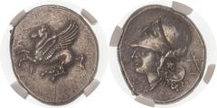 AU Strike: 4/5 Surface: 2/5, scratches | ANCIENT GREECE. CORINTH. Silver stater, 4th century BC. Corinth. The Corinthian stater is one of the more quintessential Ancient Greek coinage. In this example