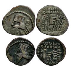 Ancient World. (A) Parthia, Gotarzes II (40-51AD), Silver Drachm, Ecbatana Mint, Sellwood type 65, 3.71g. Obv: bearded bust of the king; Rev: seated archer handing out the bow, mint-mark AT. (B) Parth