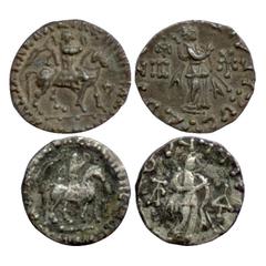 Ancient India. Indo-Scythian rulers (2), Azes, c. 56 – 25 BC, Silver Drachms of 'Pallas Athena' type, both have a different Kharoshthi letter as control mark on obverse, Mitchiner MAC 2353-2357. (2 Co