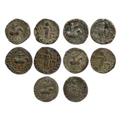 Ancient India. Indo-Scythian rulers (5), Azes, c. 56 – 25 BC, Silver Drachms of 'Zeus Nikephoros' type, each having a different Kharoshthi letter as control mark on obverse, Mitchiner MAC 2412-2423. (