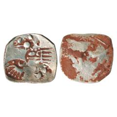 Ancient India. Archaic Silver punch-marked coin of the Upper Son River Valley (Shahdol) region, Karshapana Standard (370-340 BC), MATEC-II, p.922-926, 3.30g. Four punches in ABBC configuration - 1x El