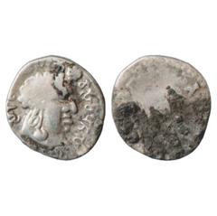 Ancient India. Satavahanas, Silver Portrait coin of Vasithuputa Siri Pulumavi (85-110 AD), 1.86g. Obv: Curly-haired bust of the king facing right, with jewel on the forehead, protruding lip and heavy 