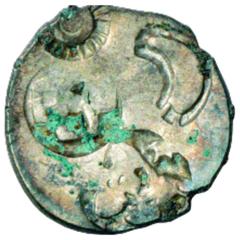 Ancient India. Archaic Silver Punch-marked Coin (c.350-330 BC), 4 symbol coins of the Meghna-Padma divide in Eastern Bengal (Bangladesh), similar to those reported from the site of Bari-Wateshwar, str